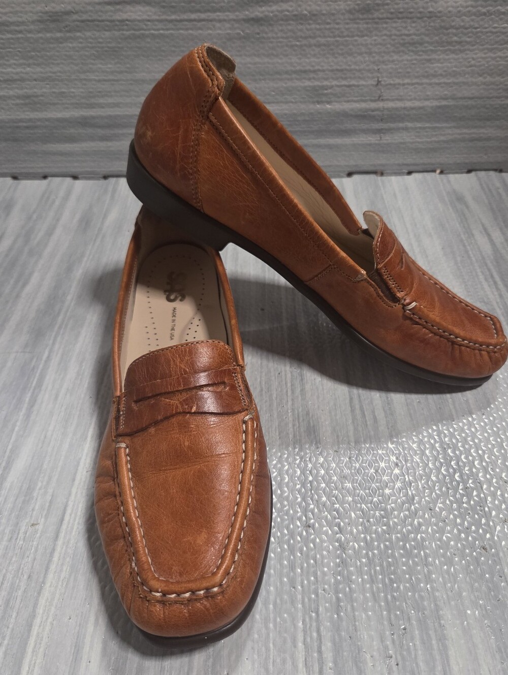 SAS Women’s Brown Leather Penny Loafers | Comfort Slip-On Shoes - Size 8